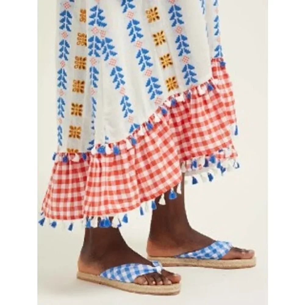 Dodo Bar Or Blue White Catalina Gingham Sandals Sz. 6.5